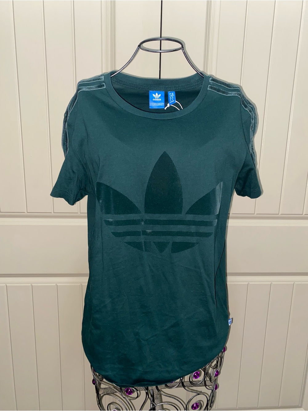 New Adidas Green velvet short sleeve top sz XS